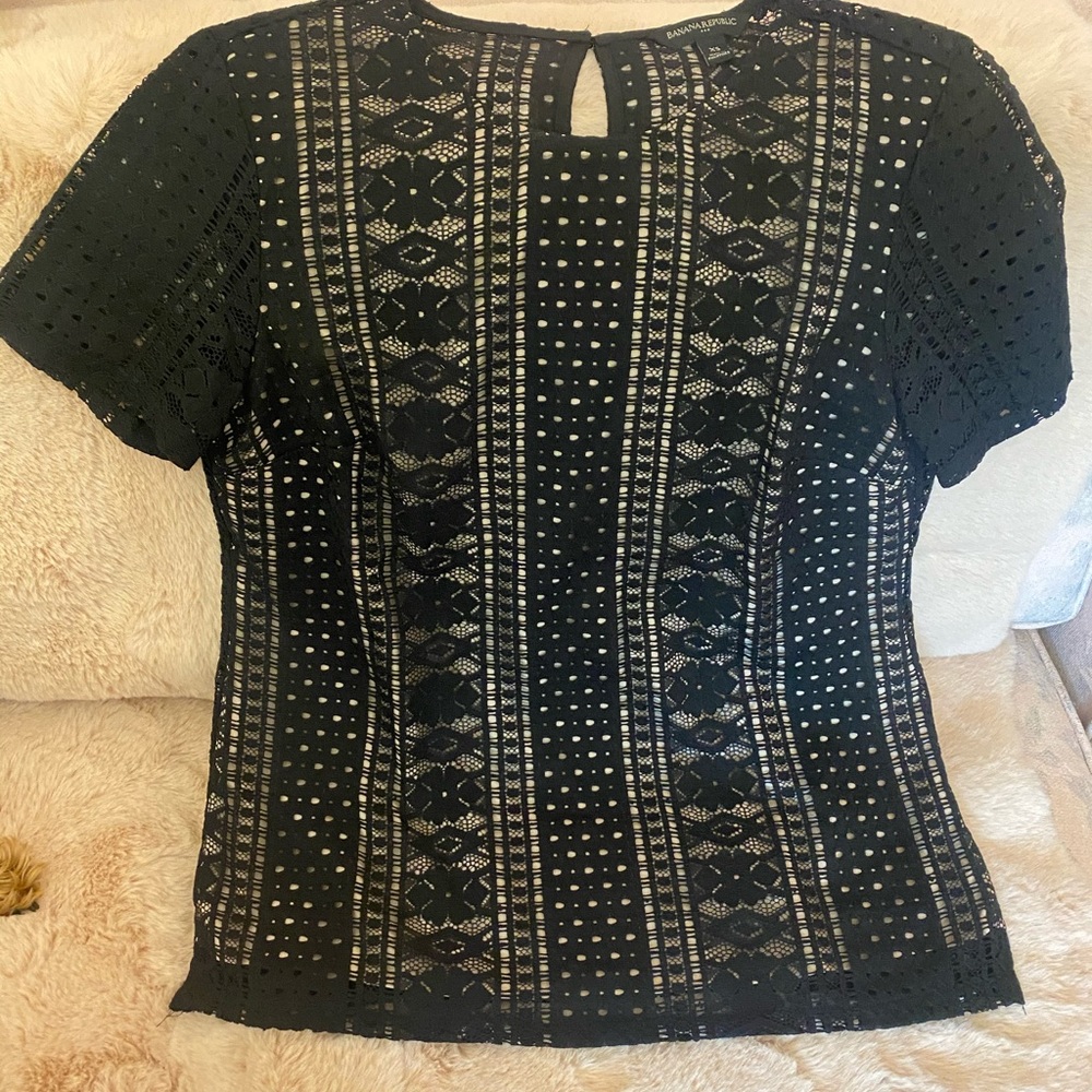 Banana Republic black lace top with nude under